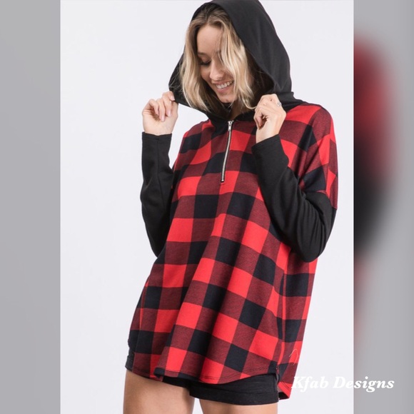 ❤️LAST 1! Check Zip Up Hoodie w/Contrast Sleeves! - Picture 8 of 13